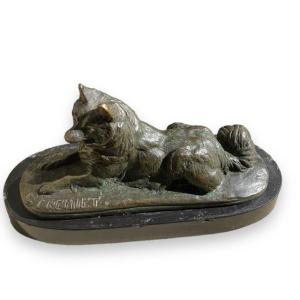 Bronze Dog Sculpture Signed E. Frémiet 19th Century