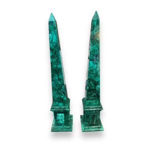 Pair Of Important Malachite Obelisks