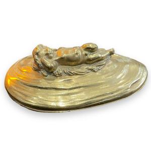 Cupid Bronze Box On A Shell 19th Century