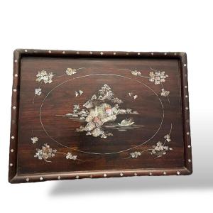 Indochinese Tray In Wood And Mother-of-pearl 19th Century