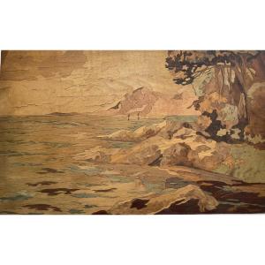 Pierre Rosenau Seaside Wood Marquetry Panel