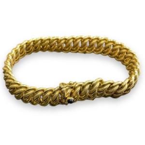 Bracelet En Or Maille Américaine Et Saphir