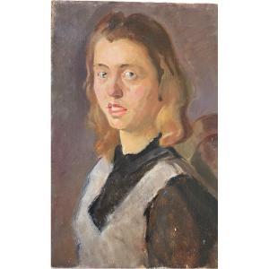 Helmut Koehler Portrait De Jeune Femme Huile Sur Carton