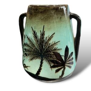 Mont Chevalier Cannes Ceramic Vase With Palm Tree Decor