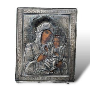 Russia Icon Of The Virgin Of Kazan Riza In Solid Silver