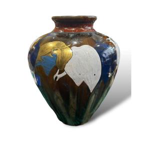 Art Deco Vase With Bird Motifs In The Style Of Dunand