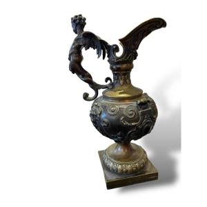 19th Century Bronze Ewer With Angel Decor