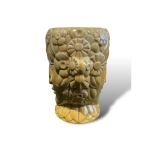 Yellow Ceramic Art Deco Faun Head Vase Attributed To Robj