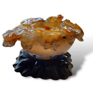 Pot à Pinceaux Objet De Lettré En Agate Calcédoine