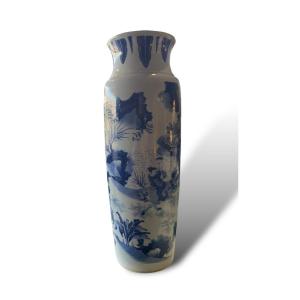 Vase En Porcelaine Bleu-blanc à Décor De Personnages Chine Style Transition