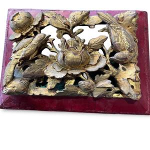 China Gilded Wood Bas Relief Bird Decor