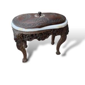 Rare Indochinese Bidet In Wood And Mother-of-pearl Bat Motif