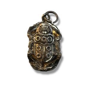 Pendentif Scarabée En Argent Massif XIXeme