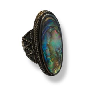 Bague En Nacre Et Argent Massif Circa 1900