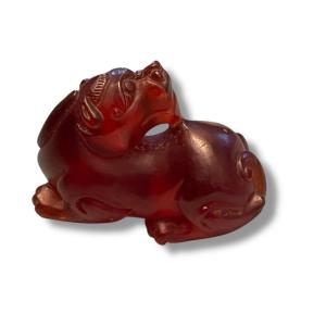 China Carved Carnelian Dragon Fo Dog