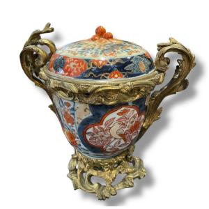 Pot Couvert Monture En Bronze Doré XIXeme Style Imari