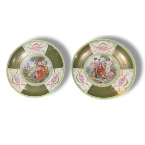 Saxony Porcelain Pair Of Large Allegorical Figures Dishes