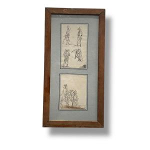 Set Of Two 19th Century Military Study Ink Drawings