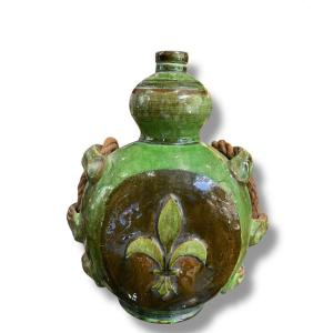 Double Fleur De Lys Gourd, 19th Century, In Enamelled Terracotta