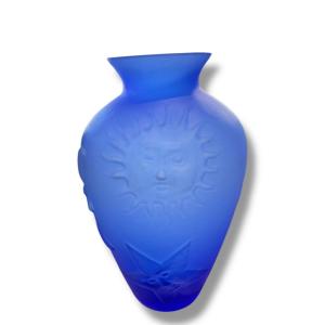 Vase En Verre Bleu Astrologie Soleil Lune étoile