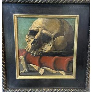 Vanité Memento Mori Huile Sur Panneau