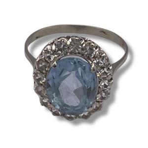 Bague En Or Gris Pierre Bleue