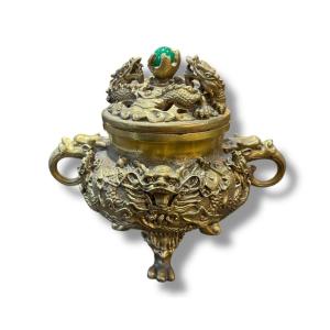 China Gilt Bronze Incense Burner Dragon Model