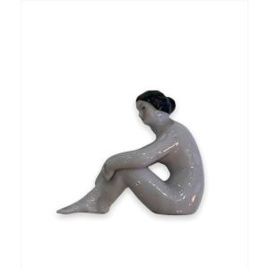 Seated Naked Woman, German Porcelain Subject Circa 1900