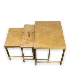 Maison Baguès: Set Of 3 Nesting Tables In Golden Metal