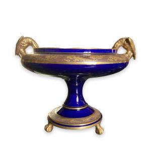 Importante Coupe De Style Empire En Porcelaine Bleu De Four Circa 1900