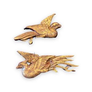 Pair Of Birds In Golden Wood