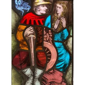 Vitrail à Suspendre - Scène Galante En Verre Polychrome