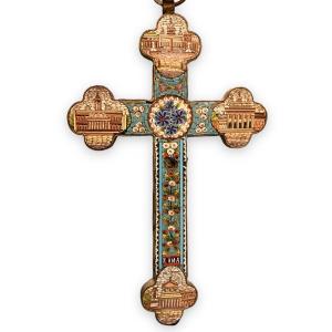 Italian Cross In Micromosaic Stone Marquetry