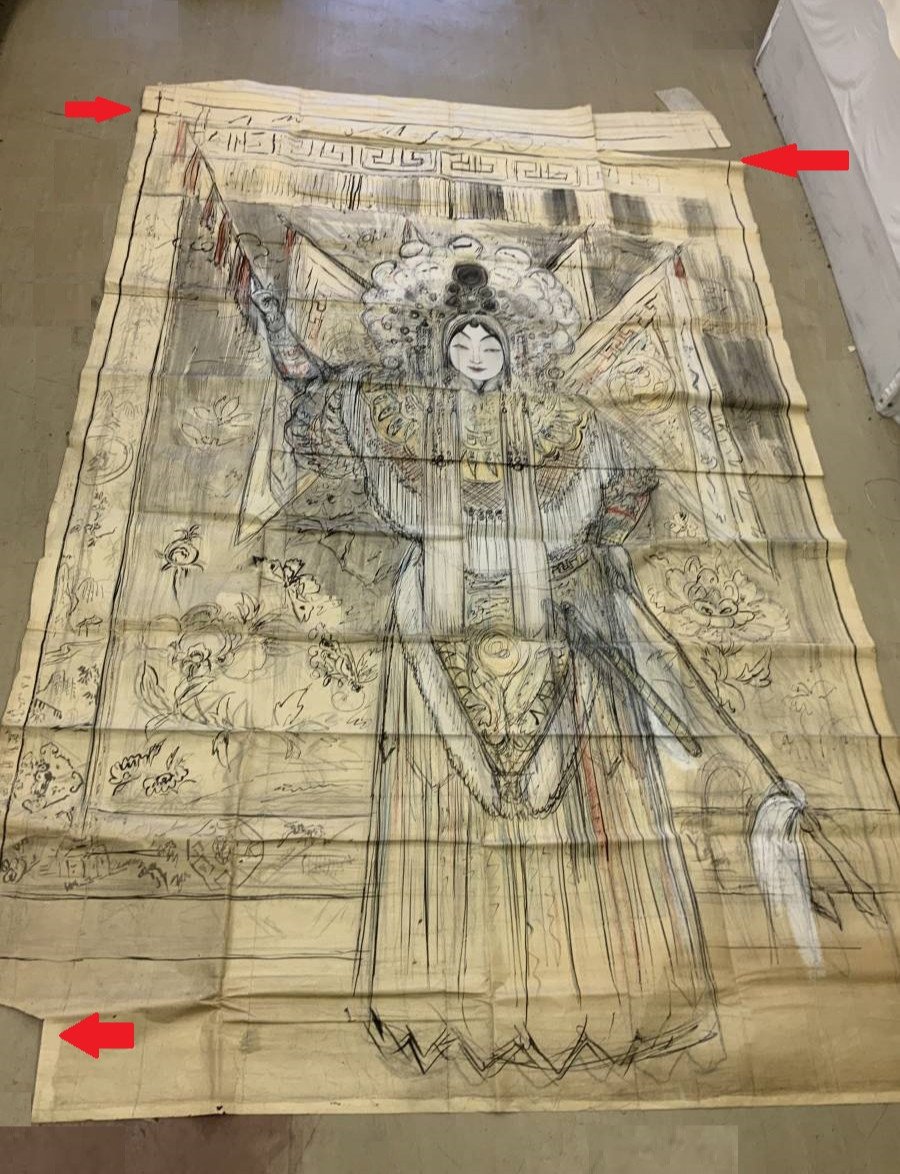 Very Large Decor Project - Warrior Goddess. Ink And Gouache - 257 X 167 Cm - Japan 1900-photo-2