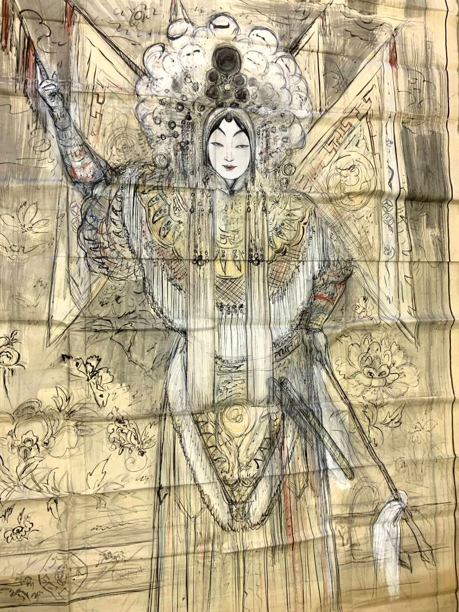 Very Large Decor Project - Warrior Goddess. Ink And Gouache - 257 X 167 Cm - Japan 1900