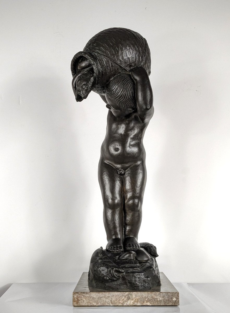 Le petit porteur de poissons - Bronze 58cm  Art deco 1930-photo-4