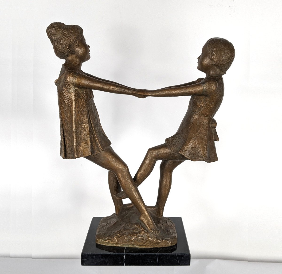 The Childish Round - Bronze Circa 1980 By M. Miyamoto 1917-2001-photo-2