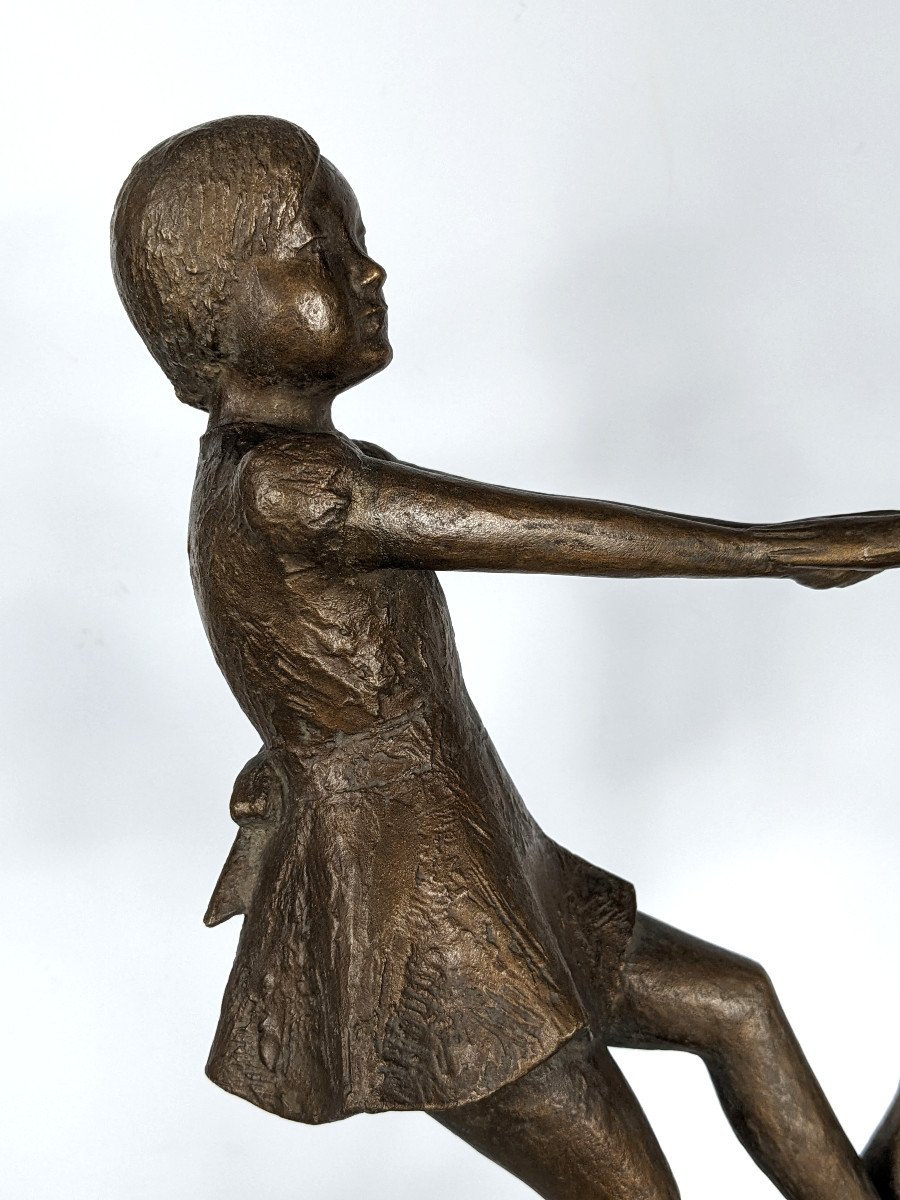 The Childish Round - Bronze Circa 1980 By M. Miyamoto 1917-2001-photo-3