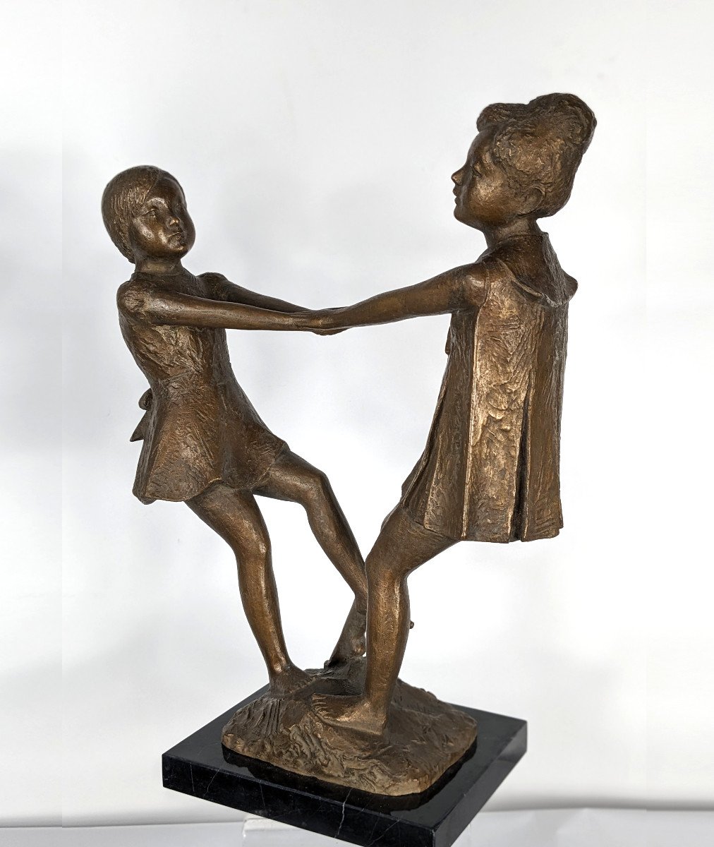 The Childish Round - Bronze Circa 1980 By M. Miyamoto 1917-2001-photo-1