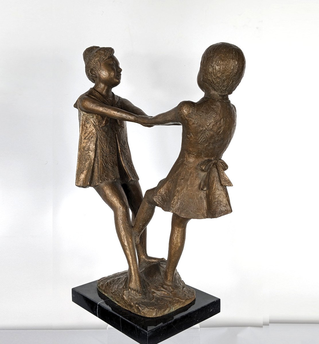 The Childish Round - Bronze Circa 1980 By M. Miyamoto 1917-2001-photo-3