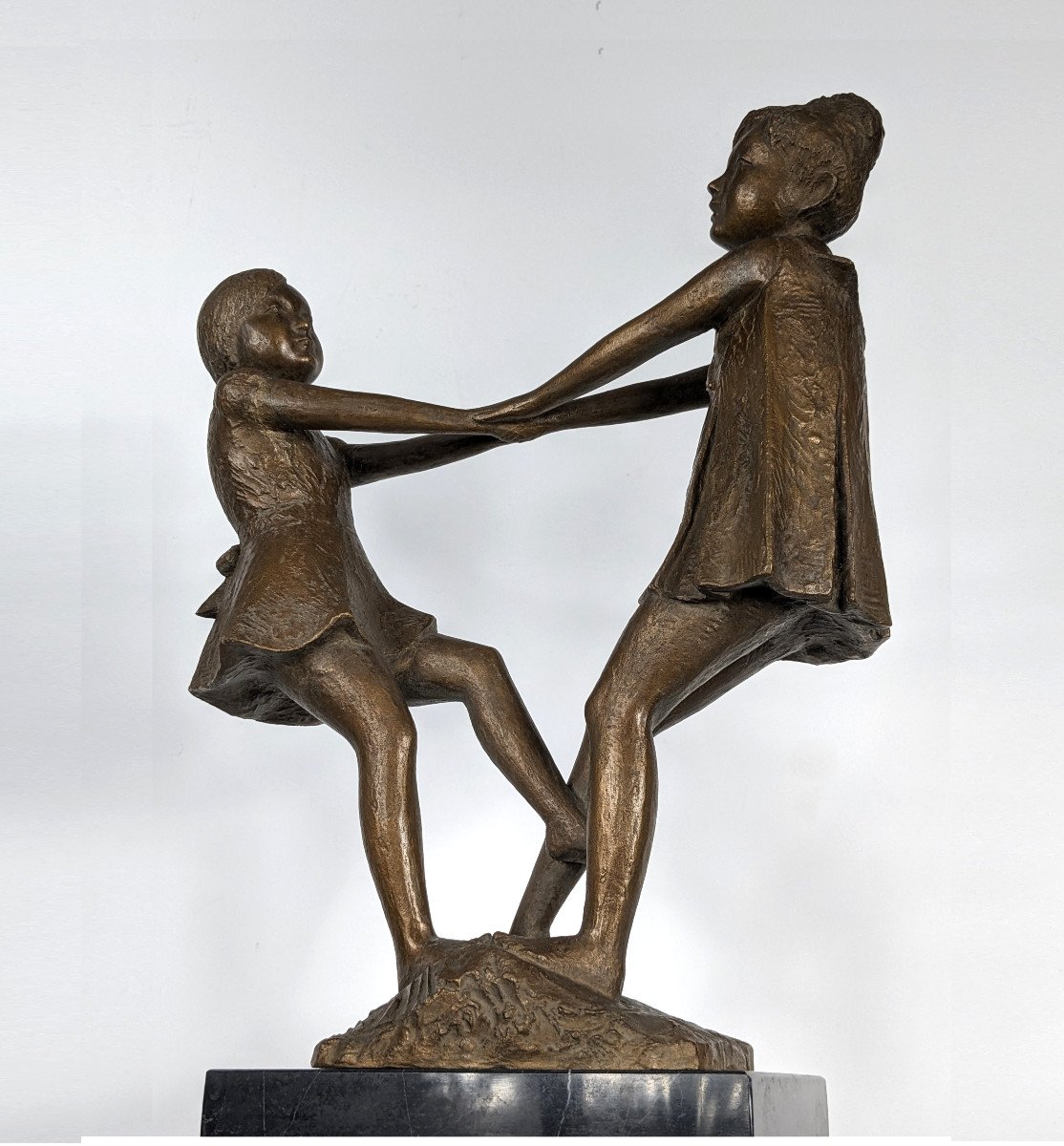 The Childish Round - Bronze Circa 1980 By M. Miyamoto 1917-2001-photo-6