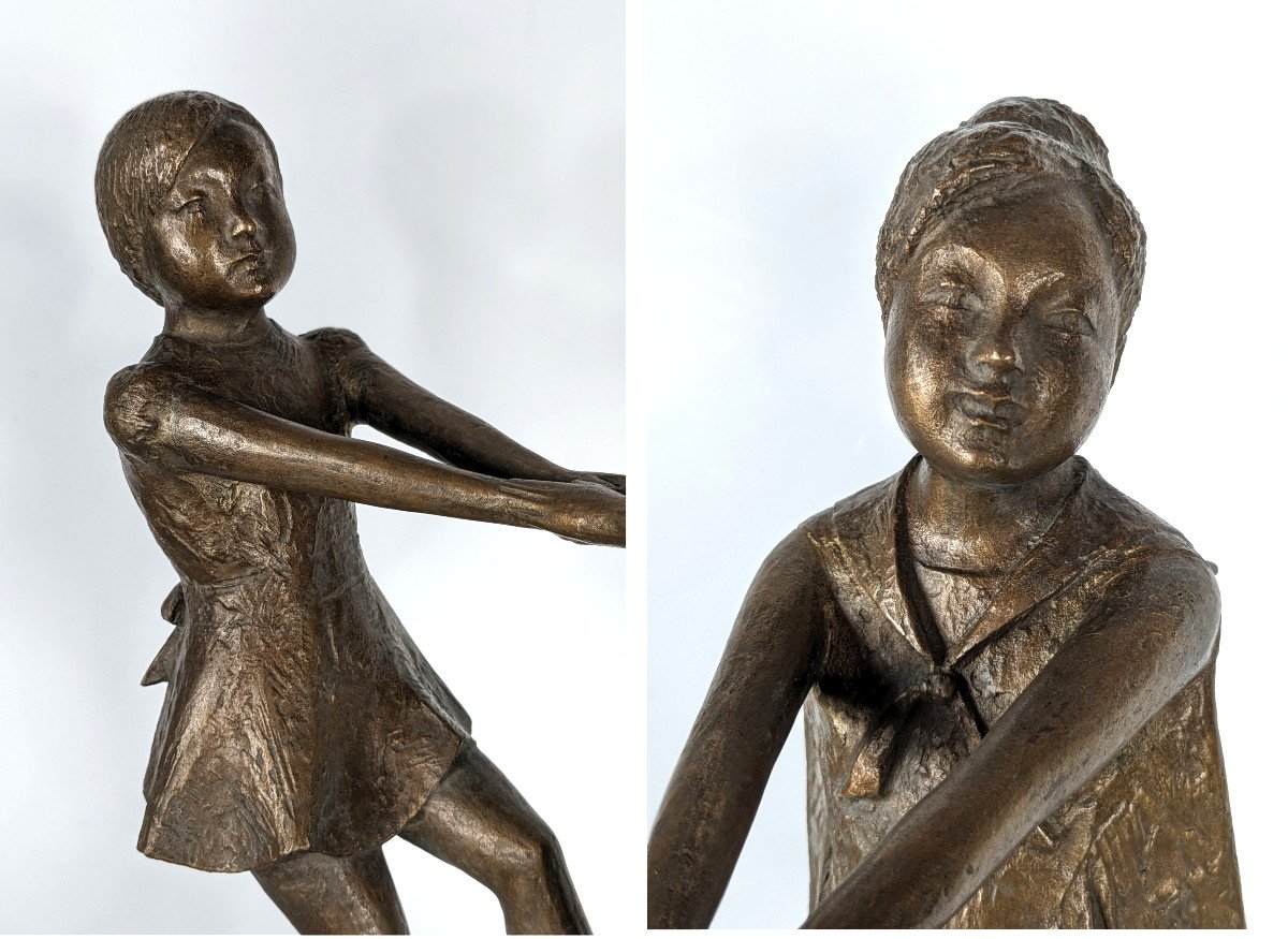 The Childish Round - Bronze Circa 1980 By M. Miyamoto 1917-2001-photo-7