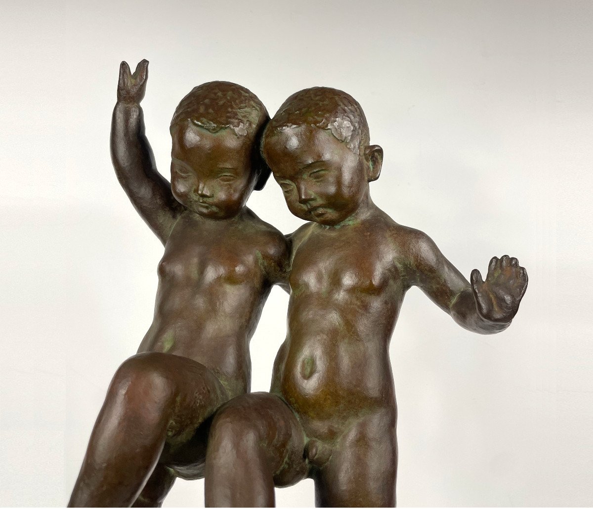 The Twins - Bronze 1930 - 53 Cm - By Ariichi Yamahata-photo-2