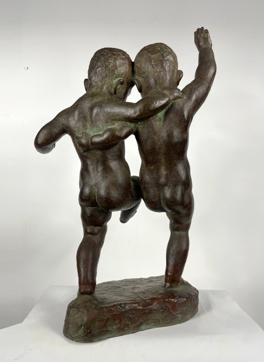 The Twins - Bronze 1930 - 53 Cm - By Ariichi Yamahata-photo-3