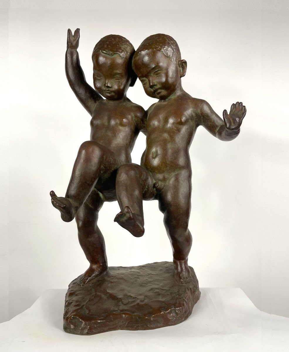 The Twins - Bronze 1930 - 53 Cm - By Ariichi Yamahata