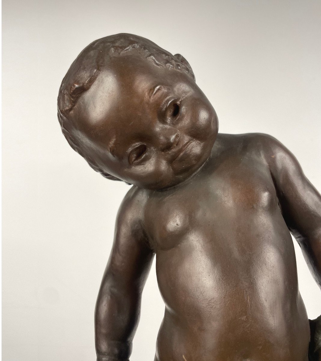 Child Or Small Bacchus With Grapes - Bronze 1930-50 By Uichi Ogura 1881-1962-photo-2