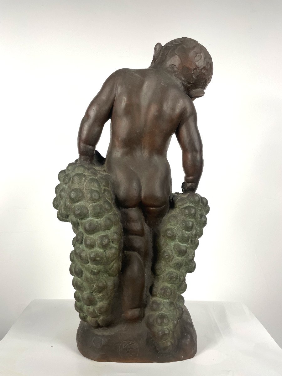 Child Or Small Bacchus With Grapes - Bronze 1930-50 By Uichi Ogura 1881-1962-photo-3