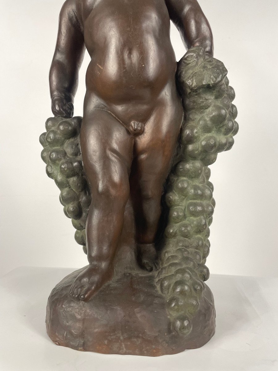 Child Or Small Bacchus With Grapes - Bronze 1930-50 By Uichi Ogura 1881-1962-photo-4