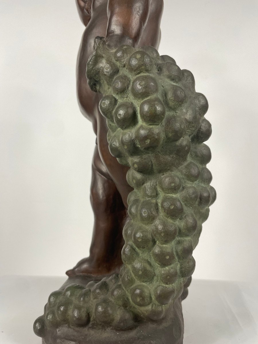 Child Or Small Bacchus With Grapes - Bronze 1930-50 By Uichi Ogura 1881-1962-photo-2