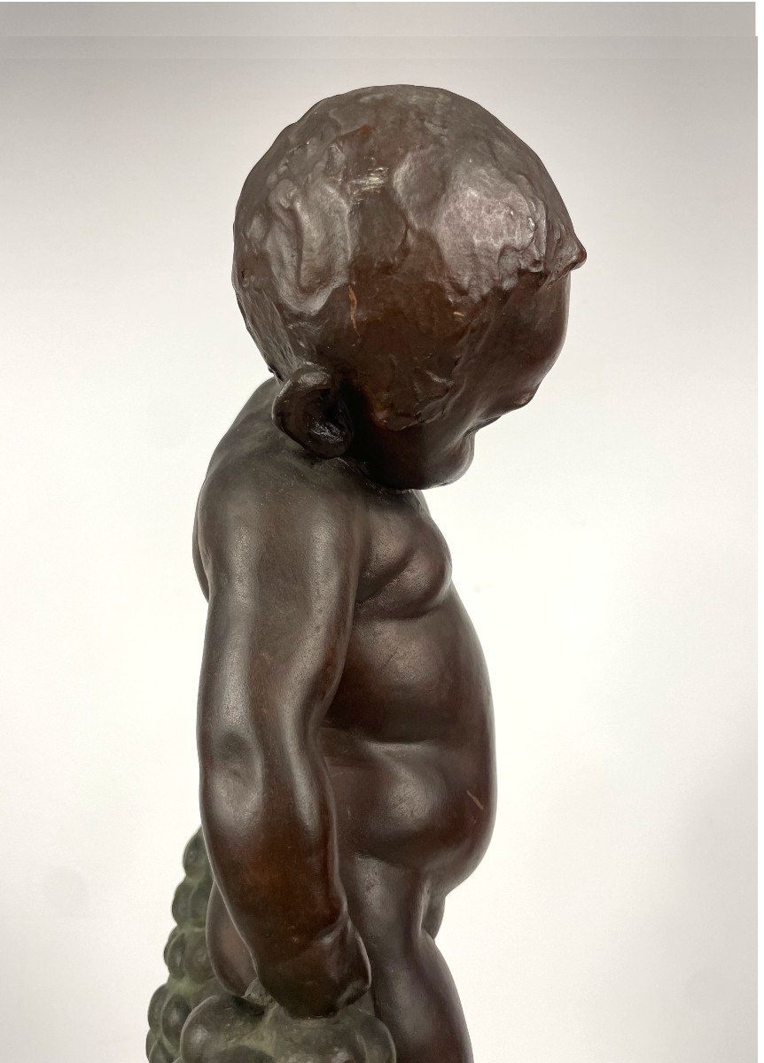 Child Or Small Bacchus With Grapes - Bronze 1930-50 By Uichi Ogura 1881-1962-photo-3